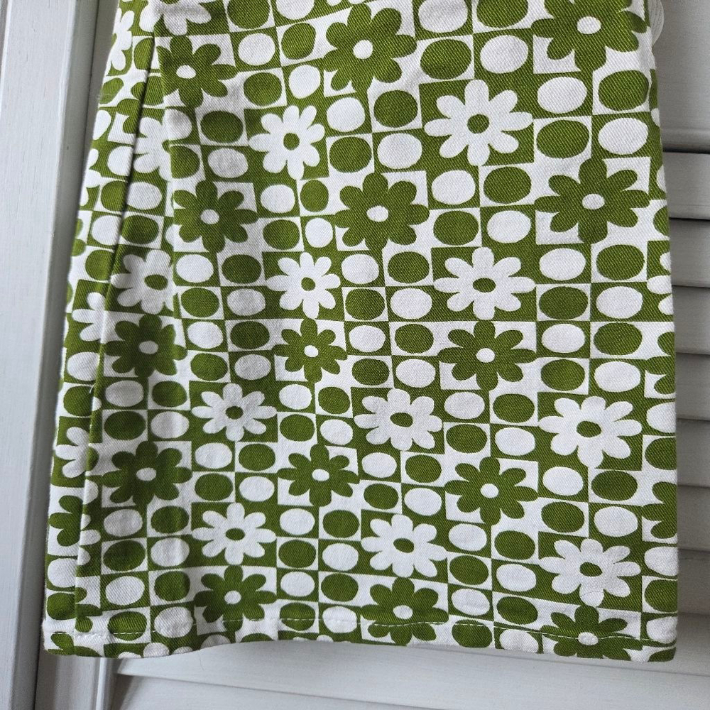 Motel Denim handmade cotton stretchy wide leg green and white flower pants - Picture 8 of 11
